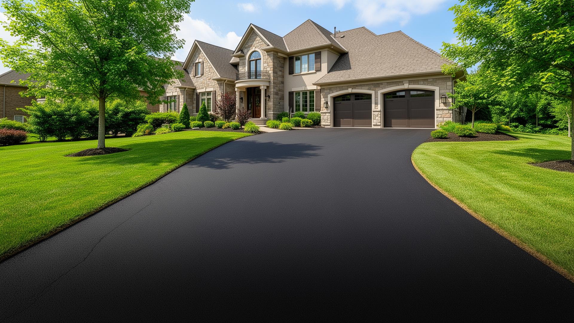 Freshly paved asphalt driveway